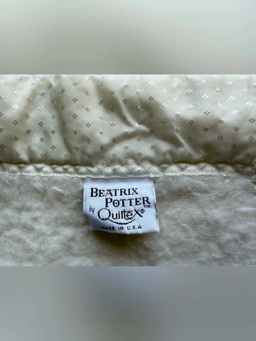 Vintage Quiltex Beatrix Potter Peter Rabbit Embroidered Satin Edge Baby Blanket
